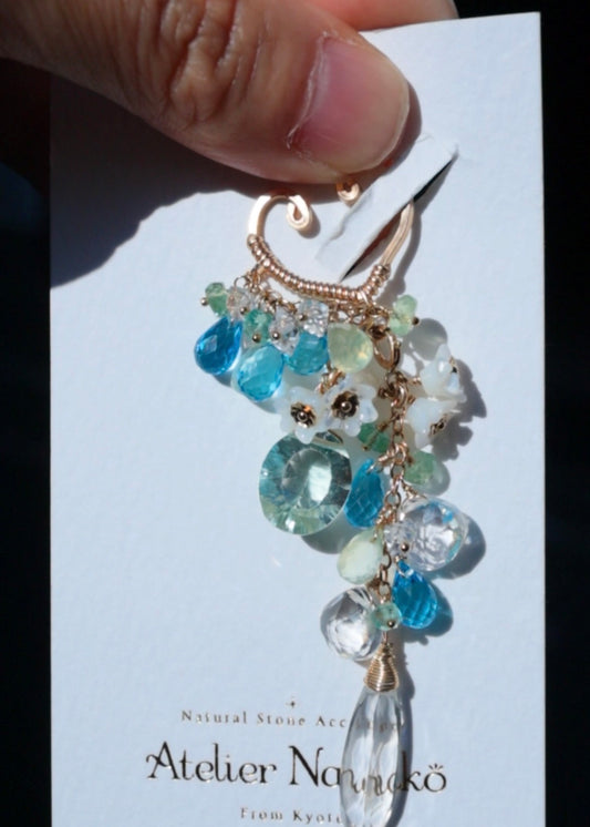 Swiss blue topaz and green fluorite ear cuff
