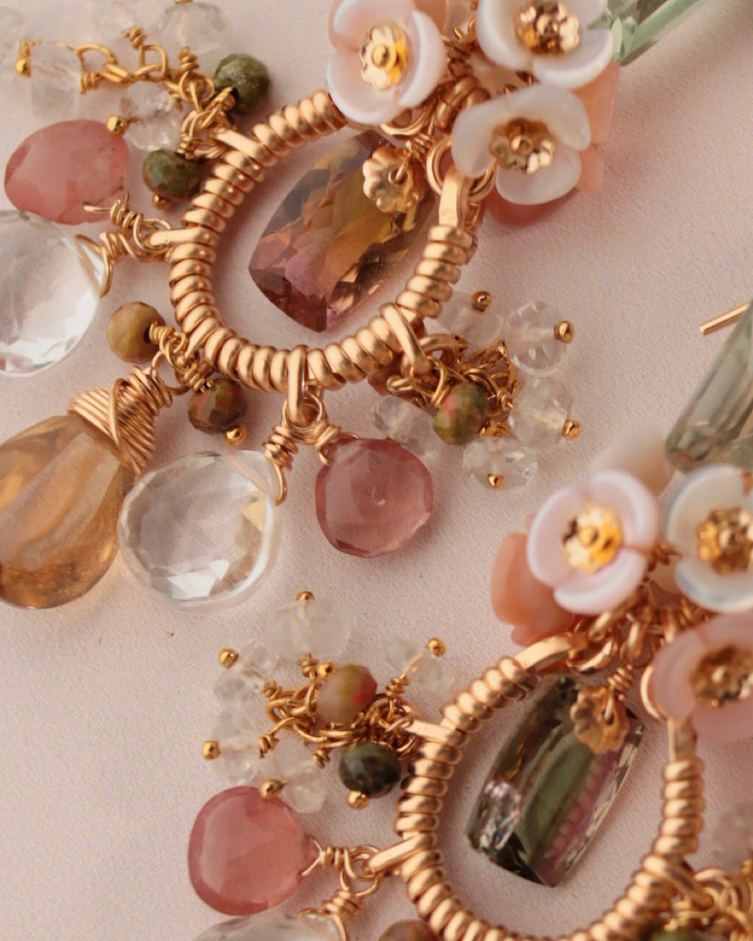 [One-of-a-kind] Bicolor Tourmaline and Champagne Quartz Chandelier Earrings