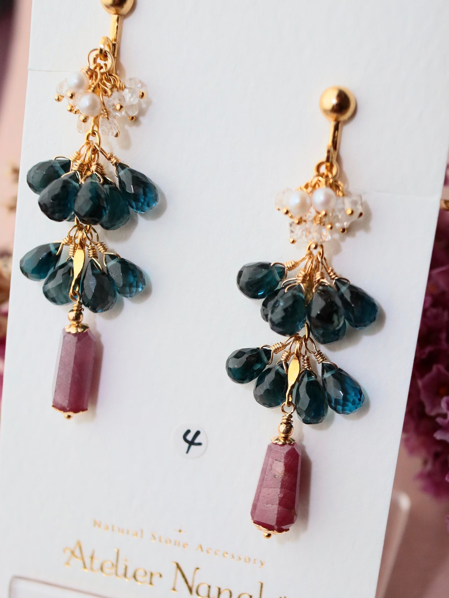 [Stories in Red] Ruby and London Blue Topaz Long Earrings④
