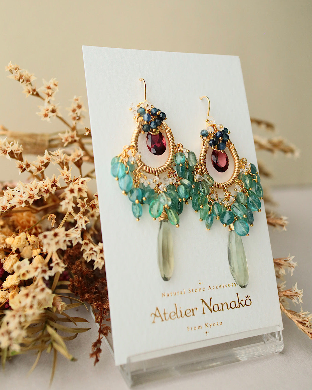 [One-of-a-kind] Purple-red and blue tourmaline chandelier earrings