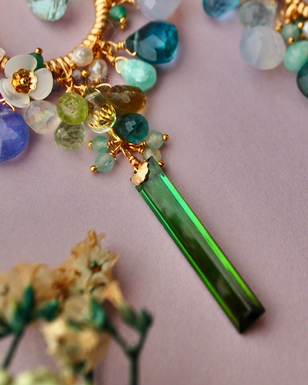 [One of a kind] Blue and green chandelier earrings