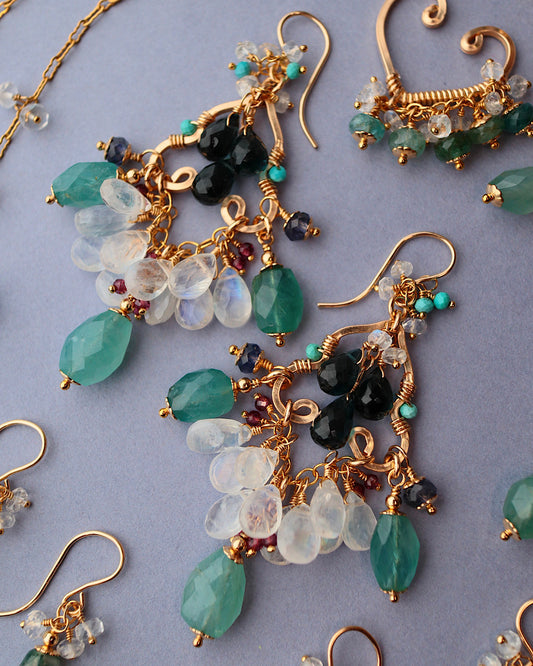 Grandidierite and London Blue Topaz Chandelier Earrings