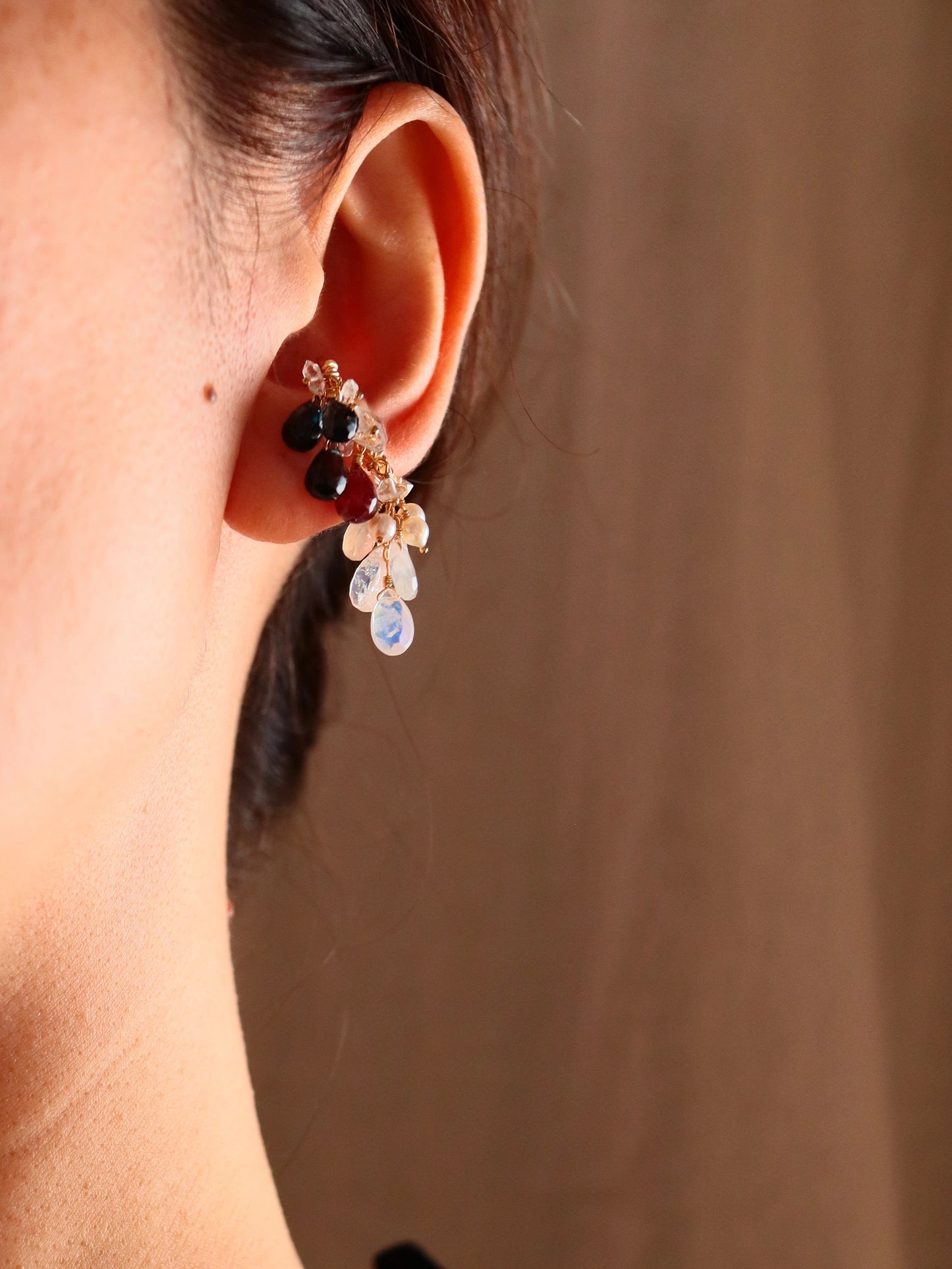 [Stories in Red] Ruby and London Blue Topaz Ear Cuff