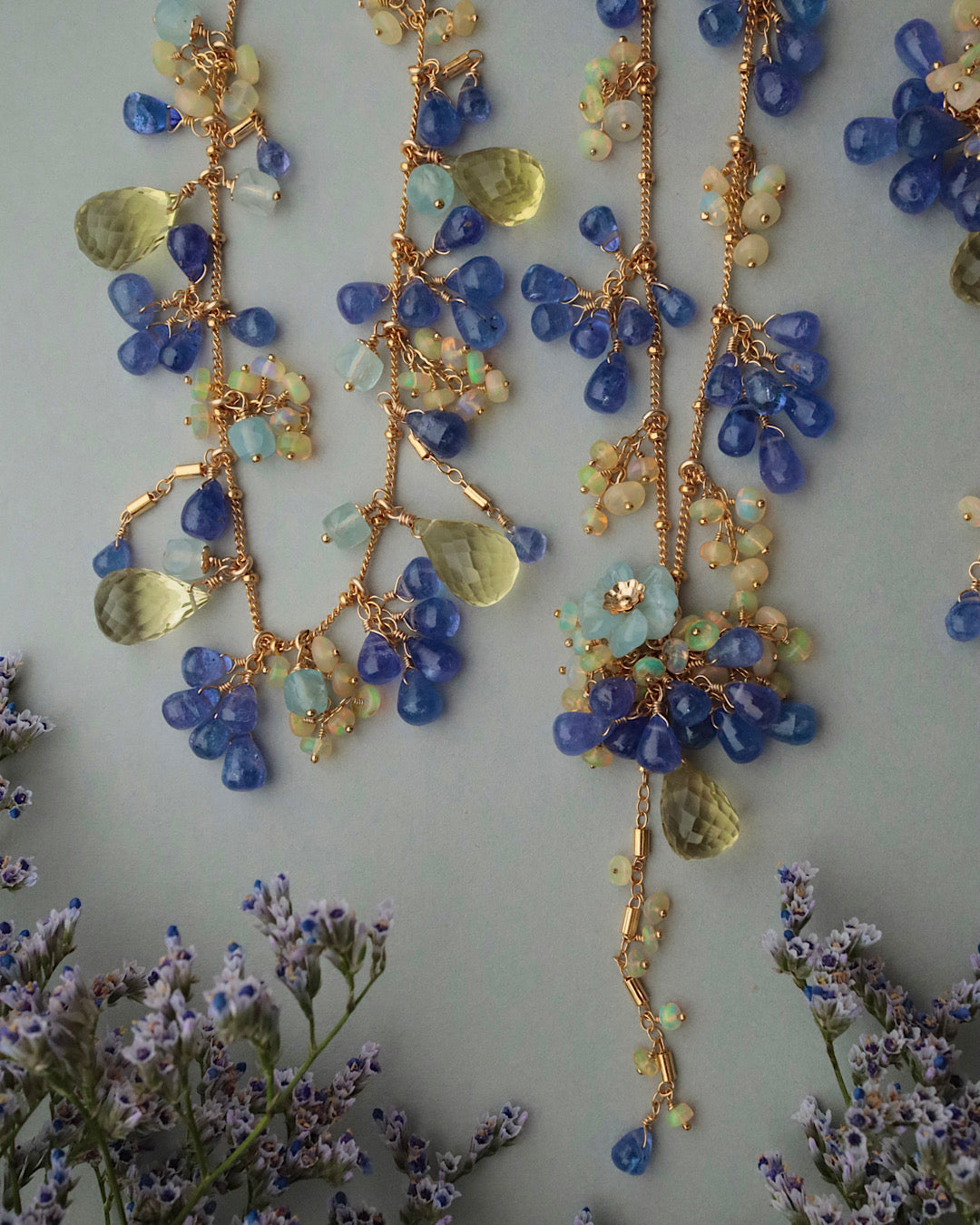 [One-of-a-kind] [Aqua Bloom] Tanzanite and Lemon Quartz Necklace