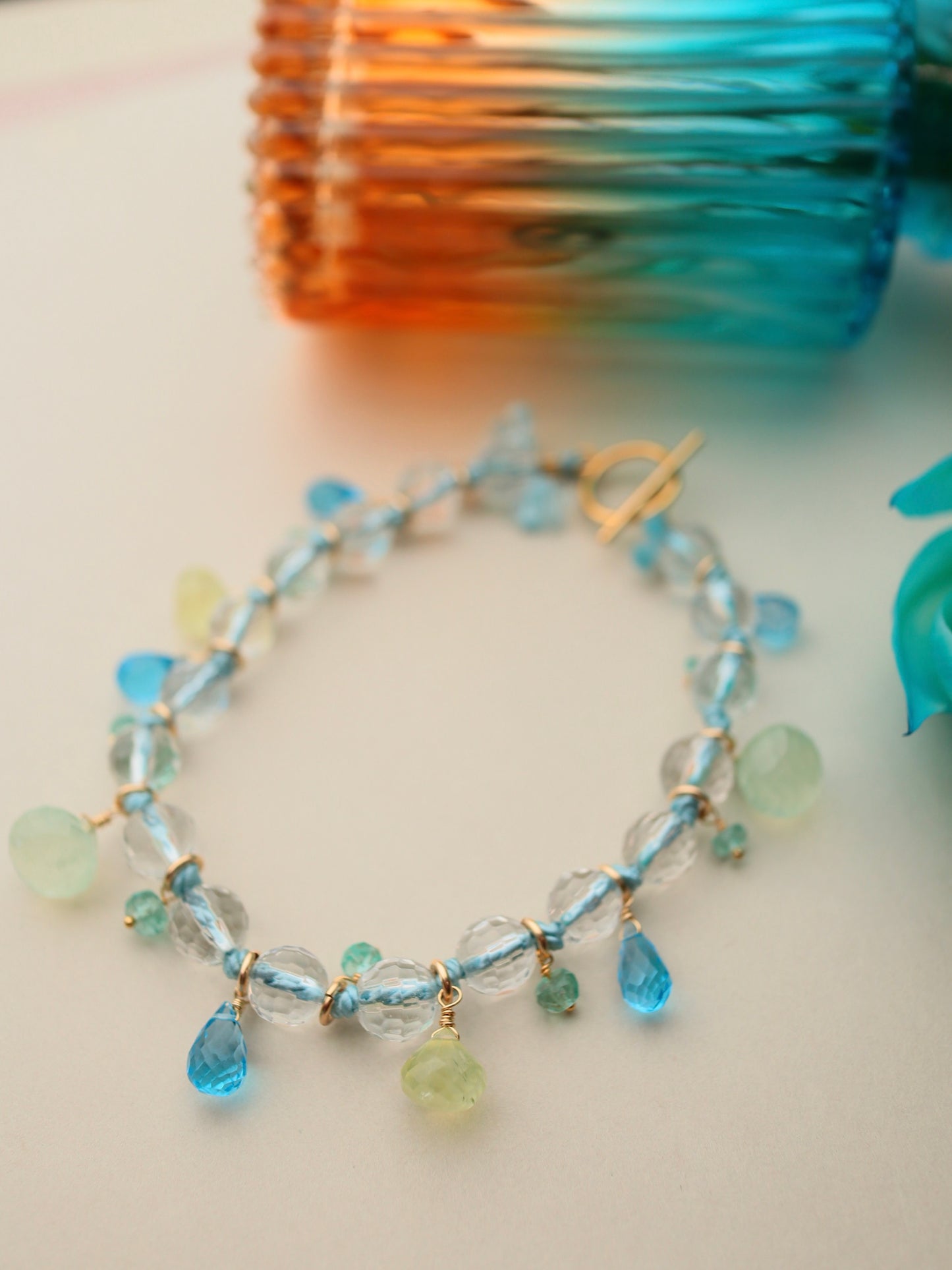 Swiss Blue Topaz and Prehnite Bracelet