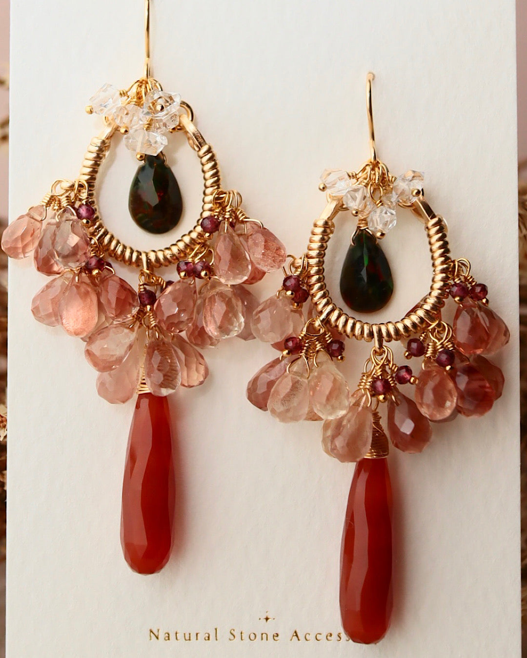 ①【Between Night and Morning】　Black Opal and Sardonyx Chandelier Earrings