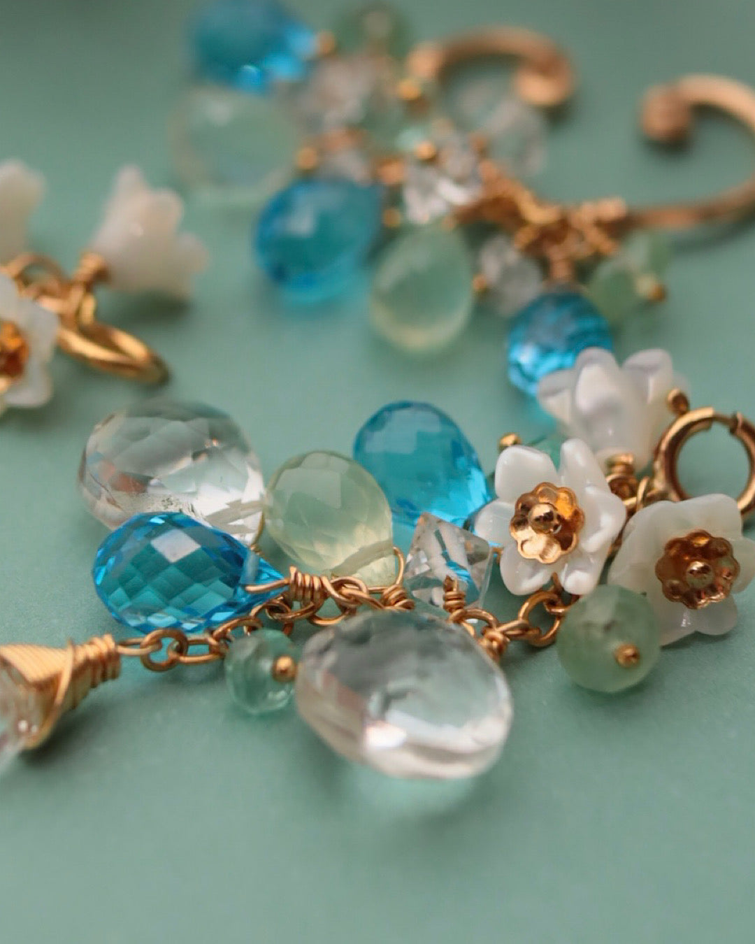 Swiss blue topaz and green fluorite ear cuff