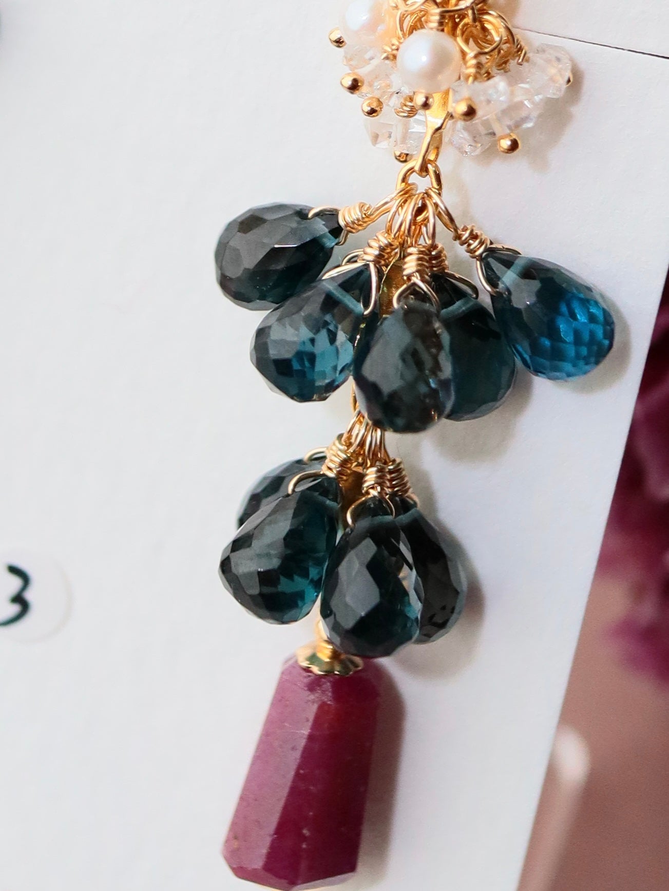 [Stories in Red] Ruby and London Blue Topaz Long Earrings③