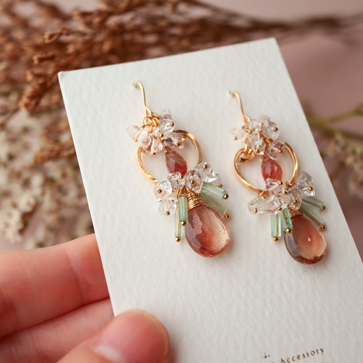 [No.1] Oregon sunstone heart chandelier earrings