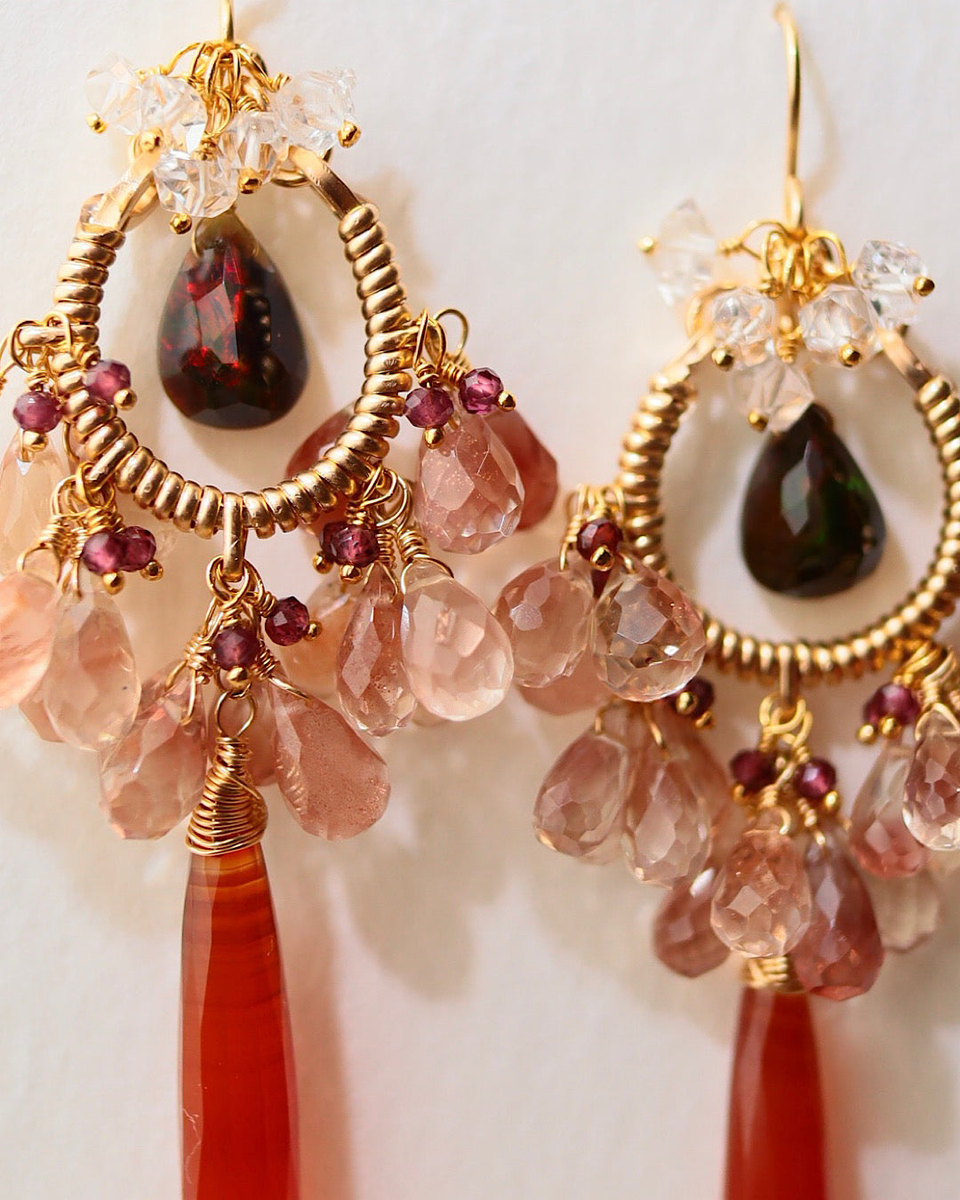 ②【Between Night and Morning】　Black Opal and Sardonyx Chandelier Earrings
