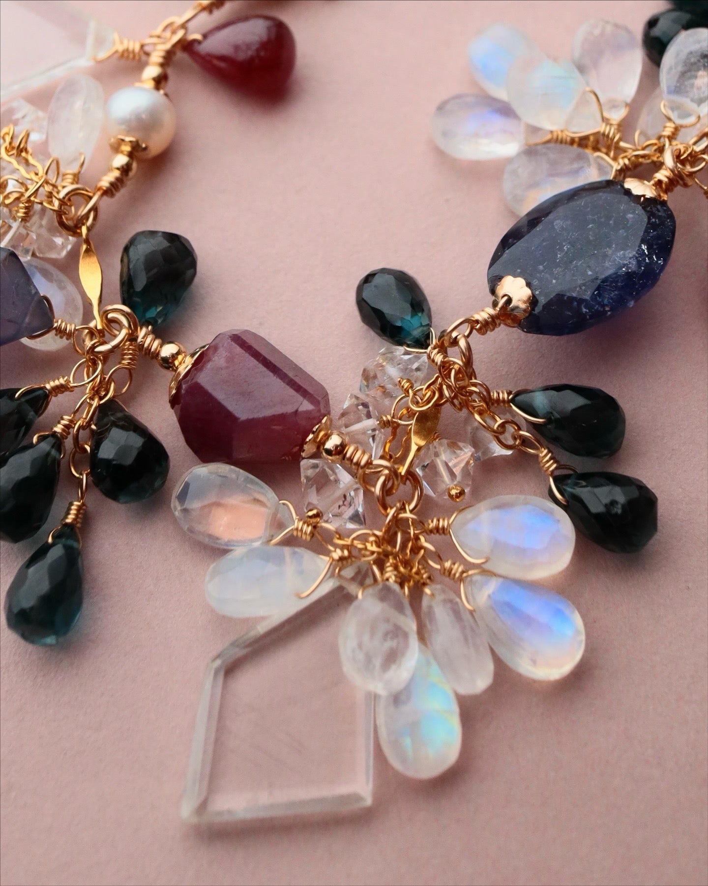 One-of-a-kind [Stories in Red] Ruby and London Blue Topaz Necklace