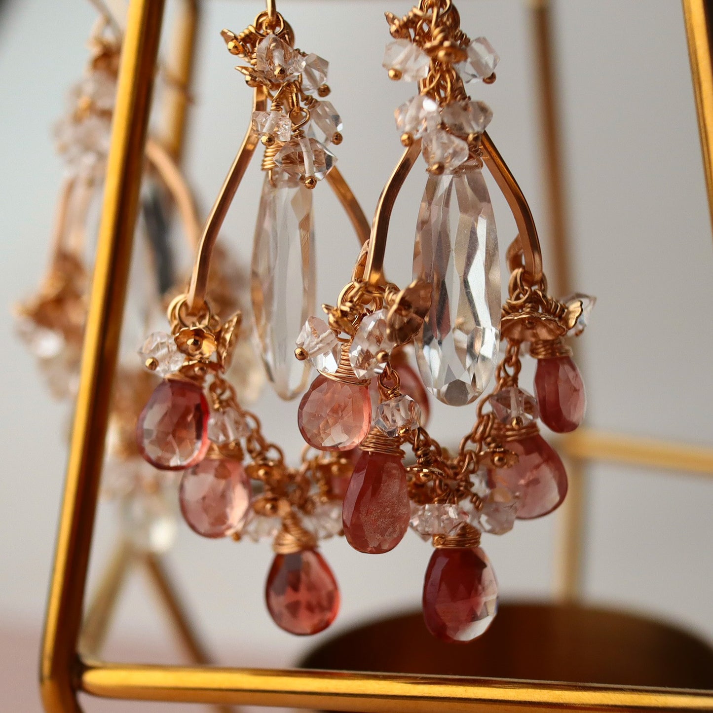 [Red] Oregon sunstone chandelier earrings