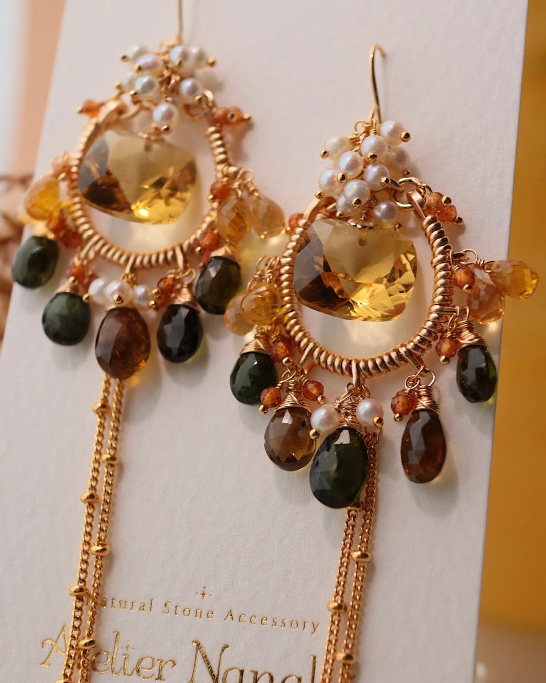 [One-of-a-kind] Lemon Quartz and Tourmaline Chandelier Earrings
