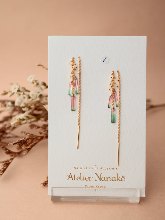 [3-piece type] (1) Watermelon tourmaline American earrings