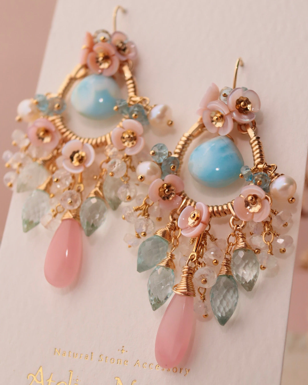 [One-of-a-kind] Larimar Earrings in Romantic Colors