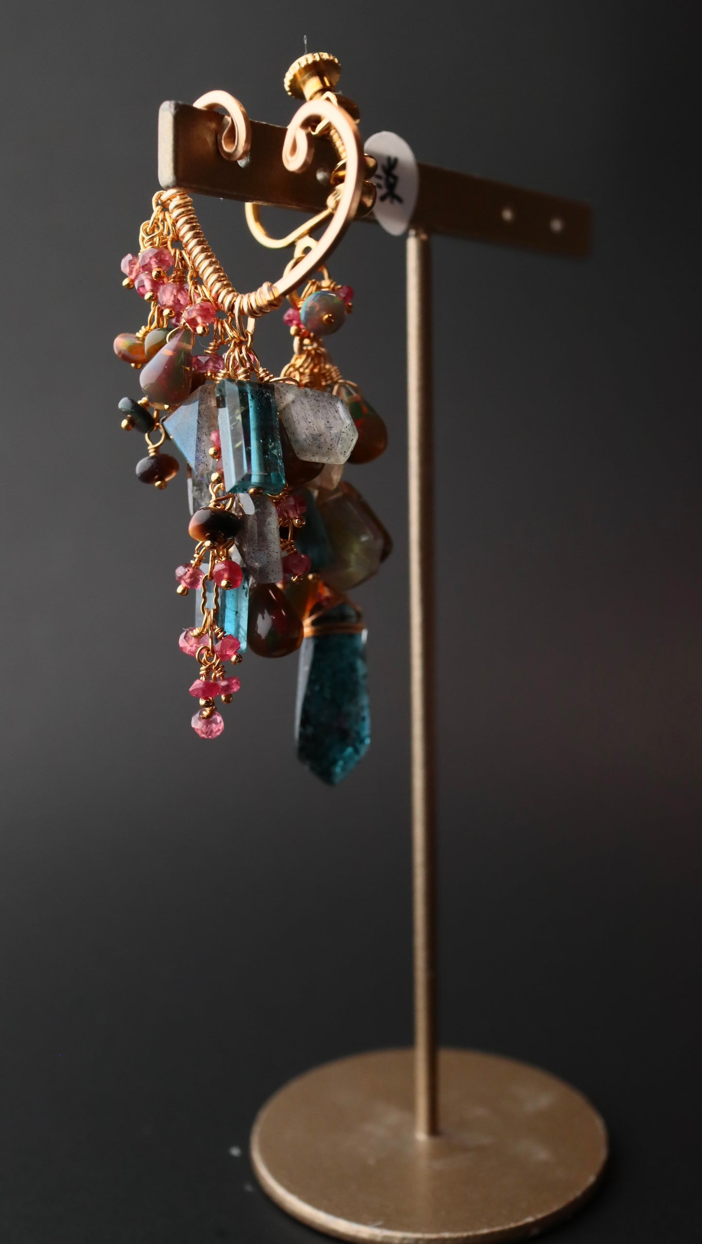 (Pale Spinel) [The Lady with the Black Eyepatch] Black Opal and Deep Blue Kyanite  3-way ear cuff