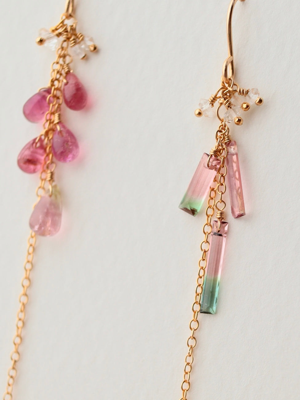 [Asymmetrical type] Watermelon tourmaline American earrings