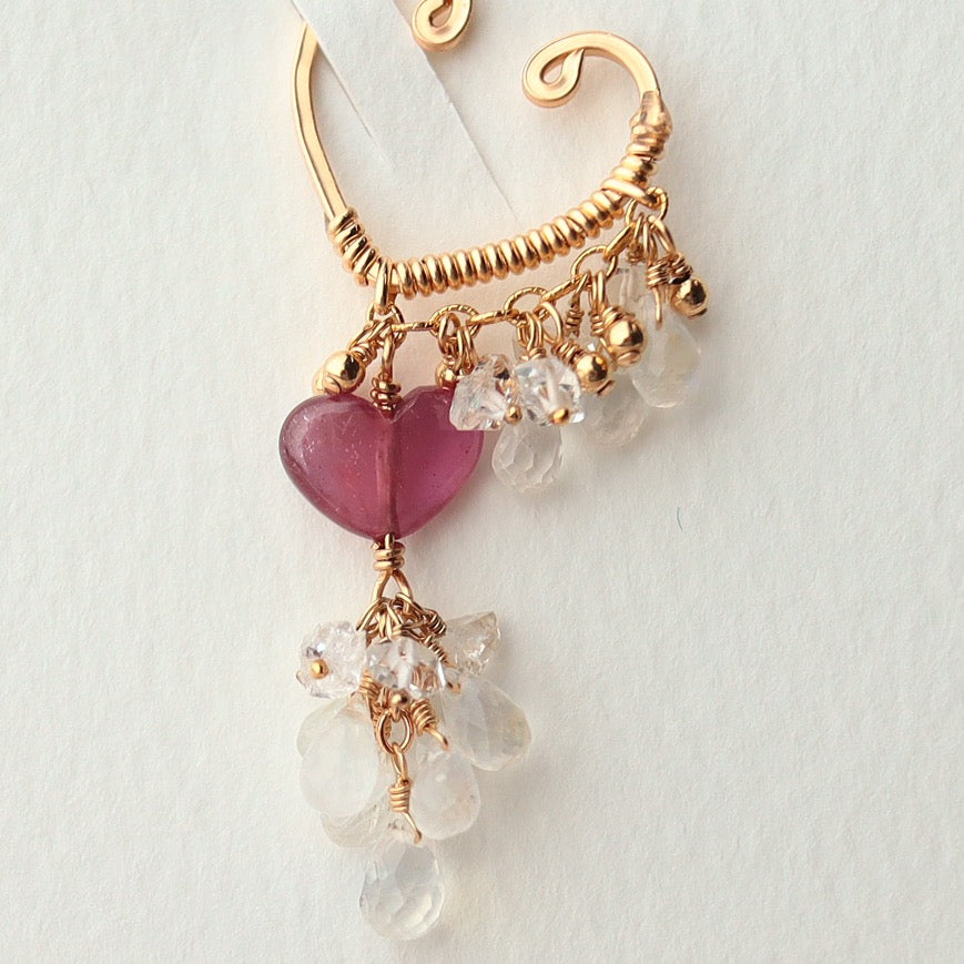Heart pink sapphire ear cuff