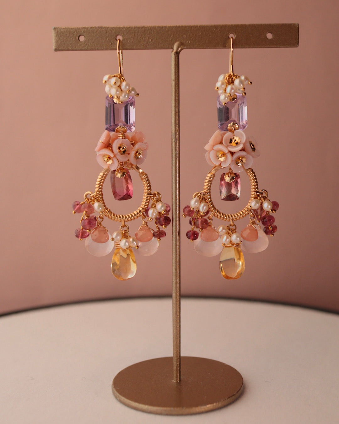 [One-of-a-kind] Bicolor Tourmaline and Citrine Chandelier Earrings