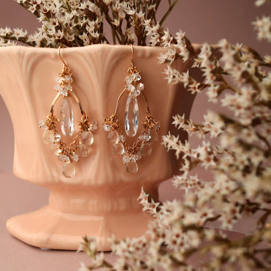 [White] Oregon sunstone chandelier earrings