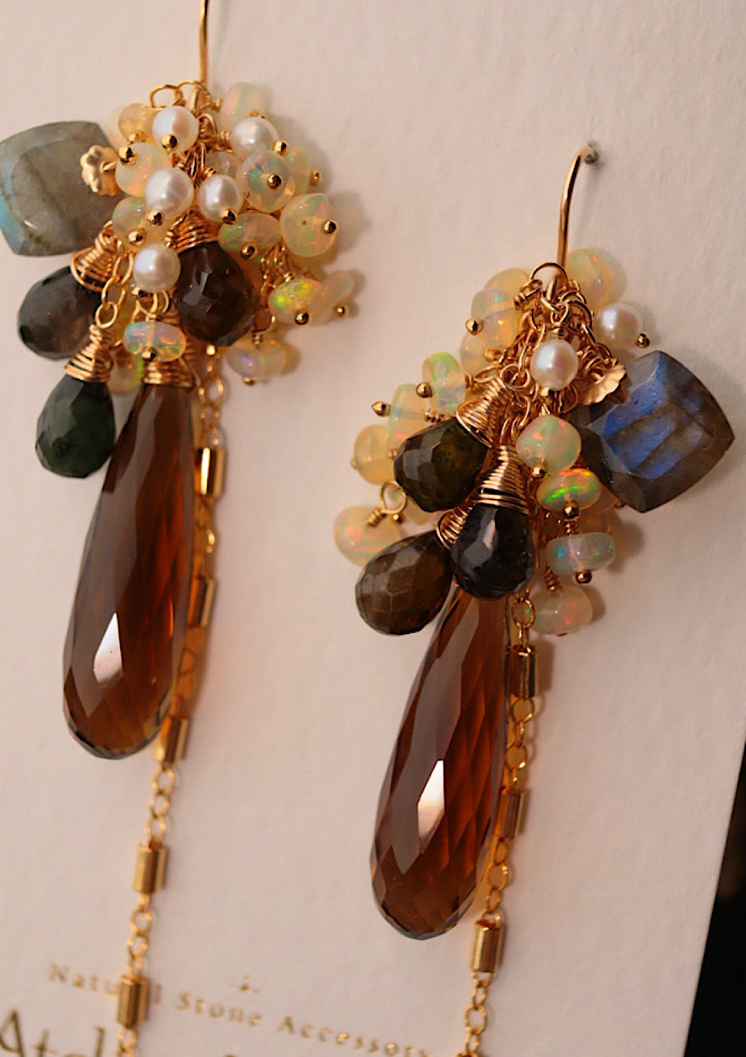 [Moon Shadow] Cognac Quartz Earrings [One-of-a-kind]