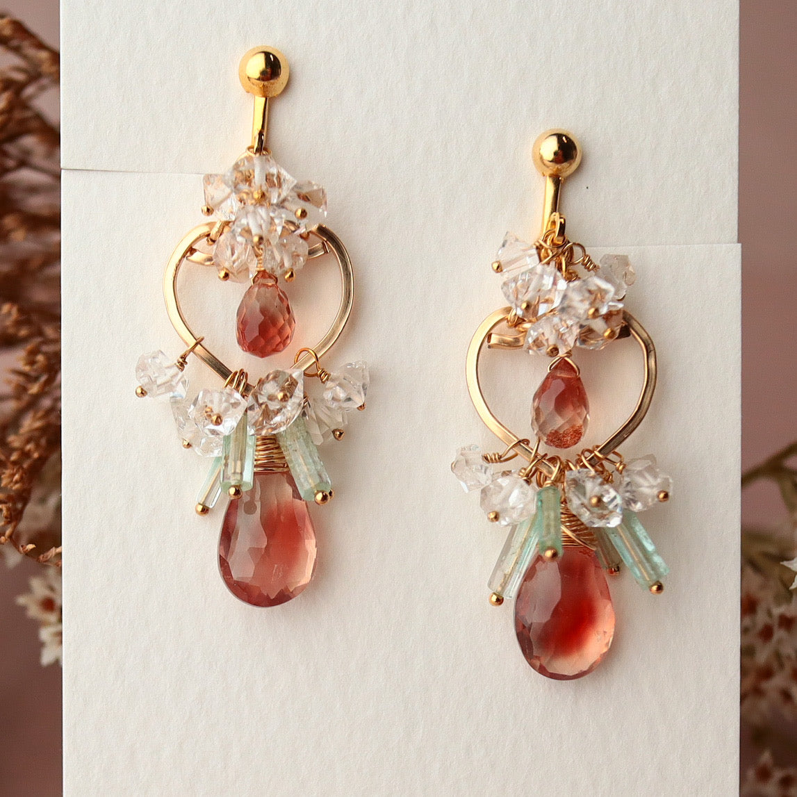 [No.3] Oregon sunstone heart chandelier earrings