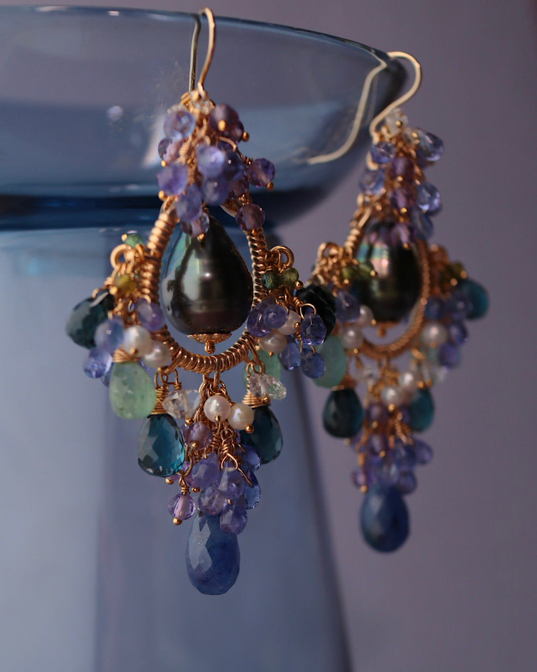 [Water Lilies] Water Lilies at Night — Chandelier Earrings [One-of-a-kind]