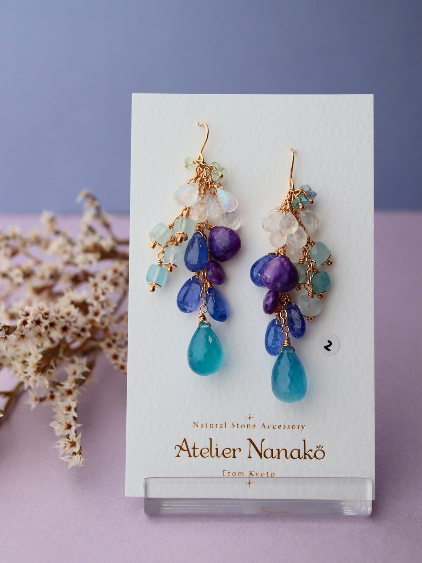 2. High quality aquamarine and blue stone earrings