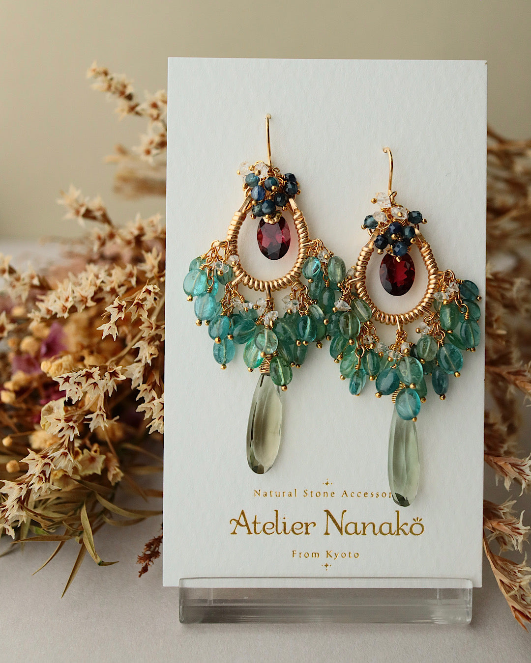 [One-of-a-kind] Purple-red and blue tourmaline chandelier earrings
