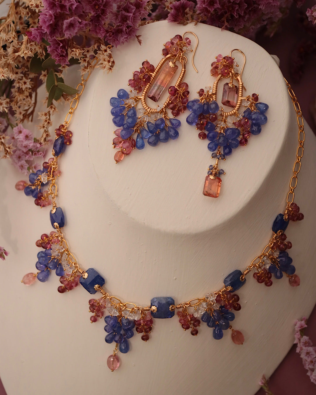 [One-of-a-kind] Tanzanite and Pink Tourmaline Necklace