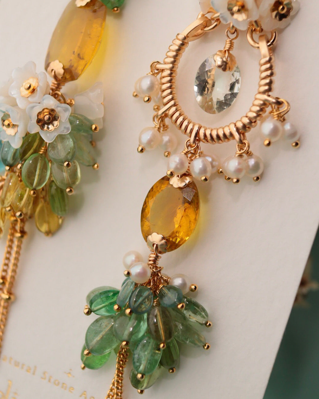 [One-of-a-kind] Asymmetrical yellow tourmaline earrings