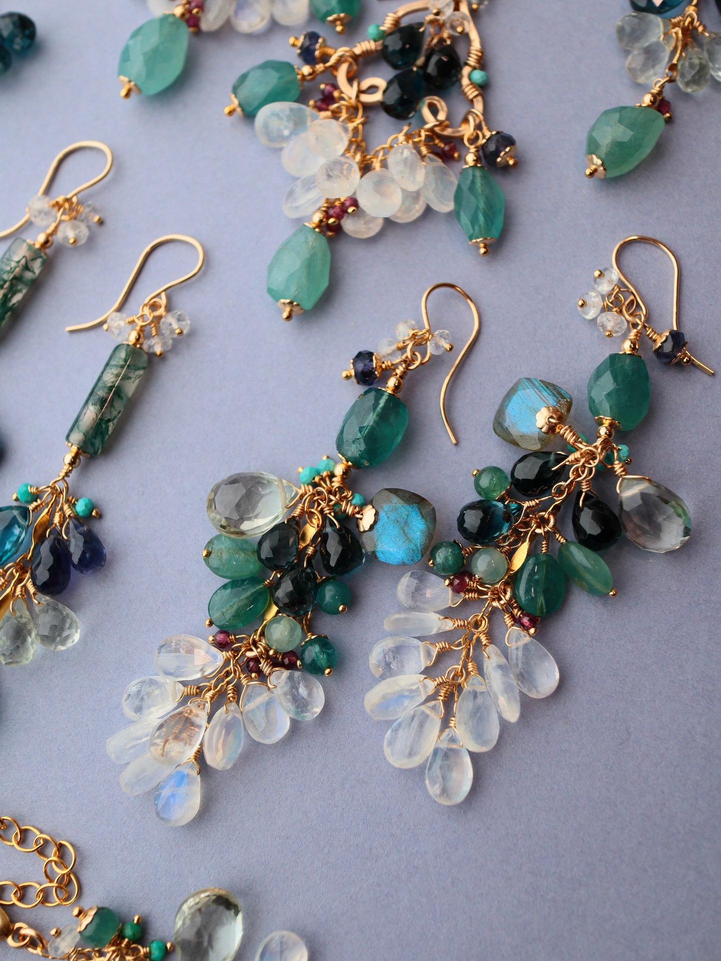 Grandidierite and London Blue Topaz Long Earrings