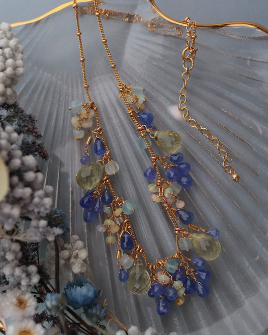 [One-of-a-kind] [Aqua Bloom] Tanzanite and Lemon Quartz Necklace