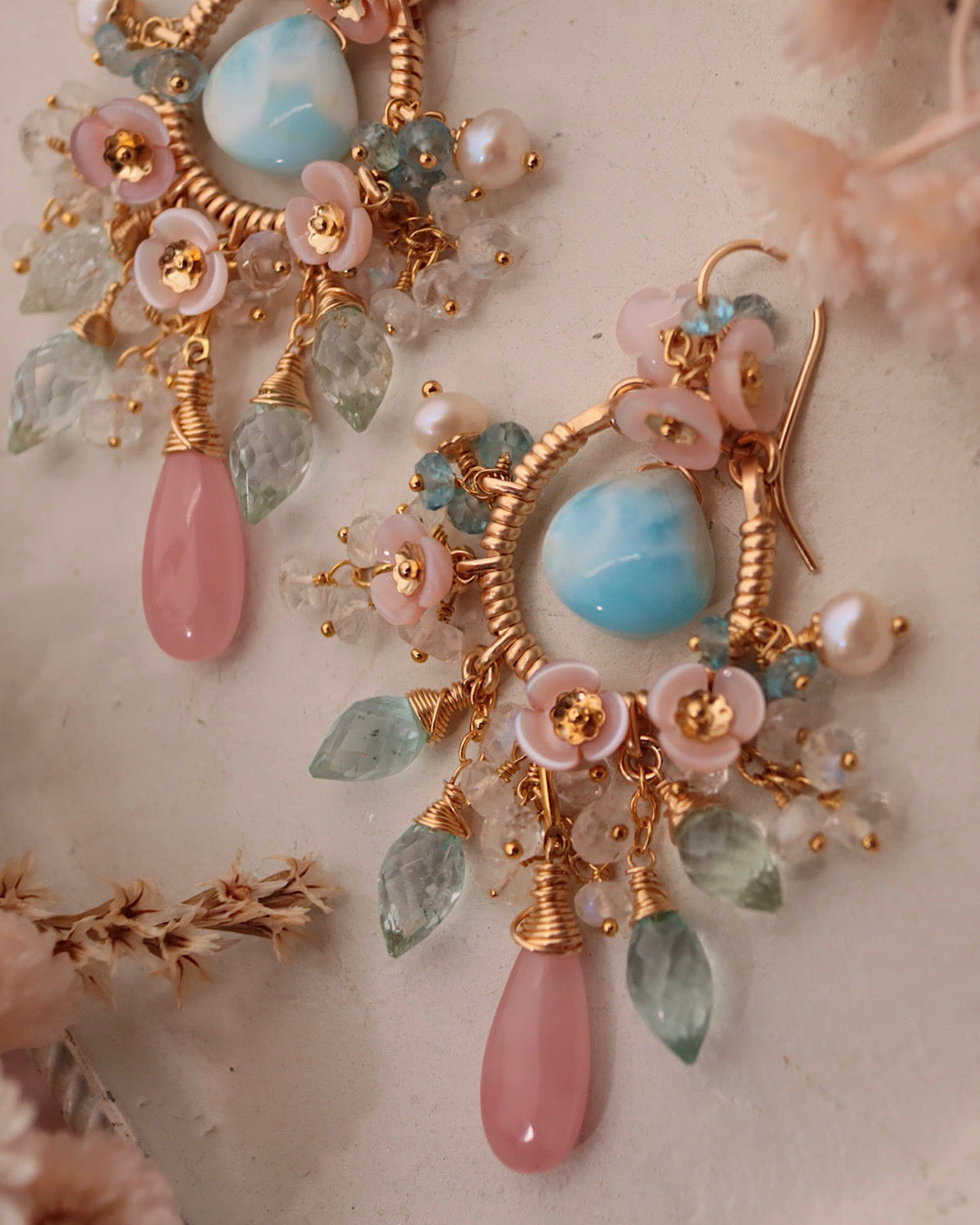 [One-of-a-kind] Larimar Earrings in Romantic Colors