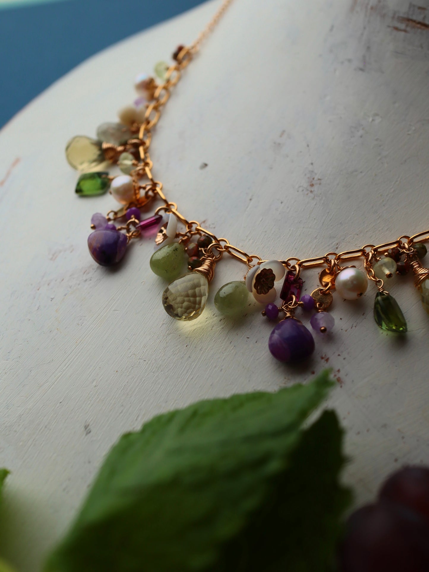 Lemon quartz exotic round necklace