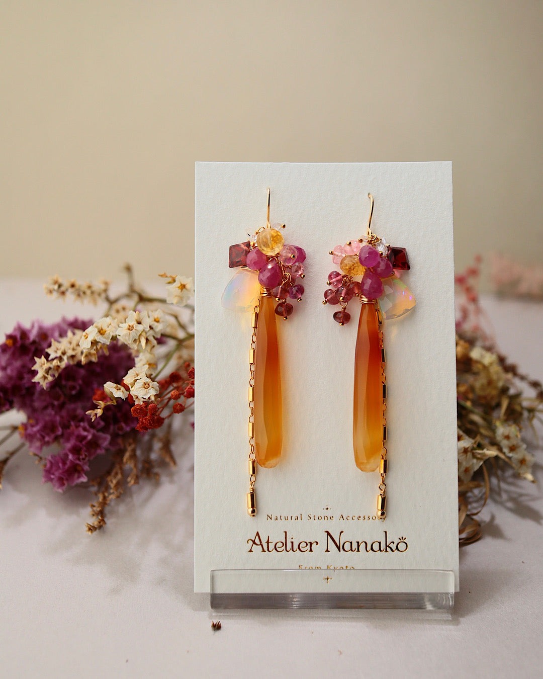 ①Sardonyx long earrings