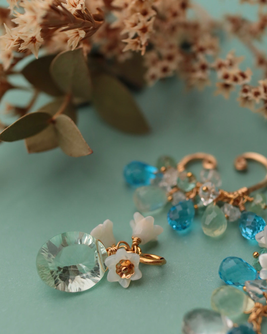 Swiss blue topaz and green fluorite ear cuff
