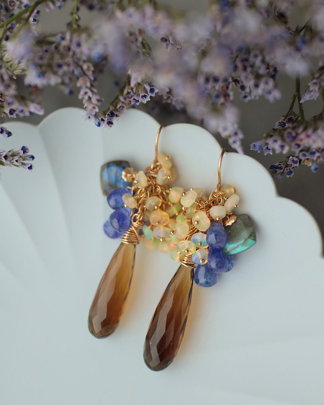 【Aqua Bloom】Tanzanite and Cognac Quartz Earrings