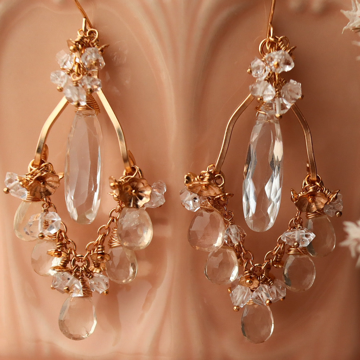 [White] Oregon sunstone chandelier earrings