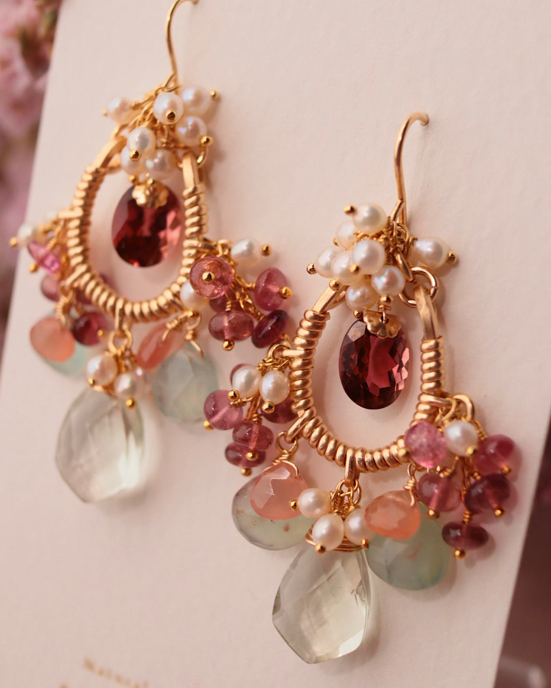 Romantic-Colored Red Tourmaline Chandelier Earrings