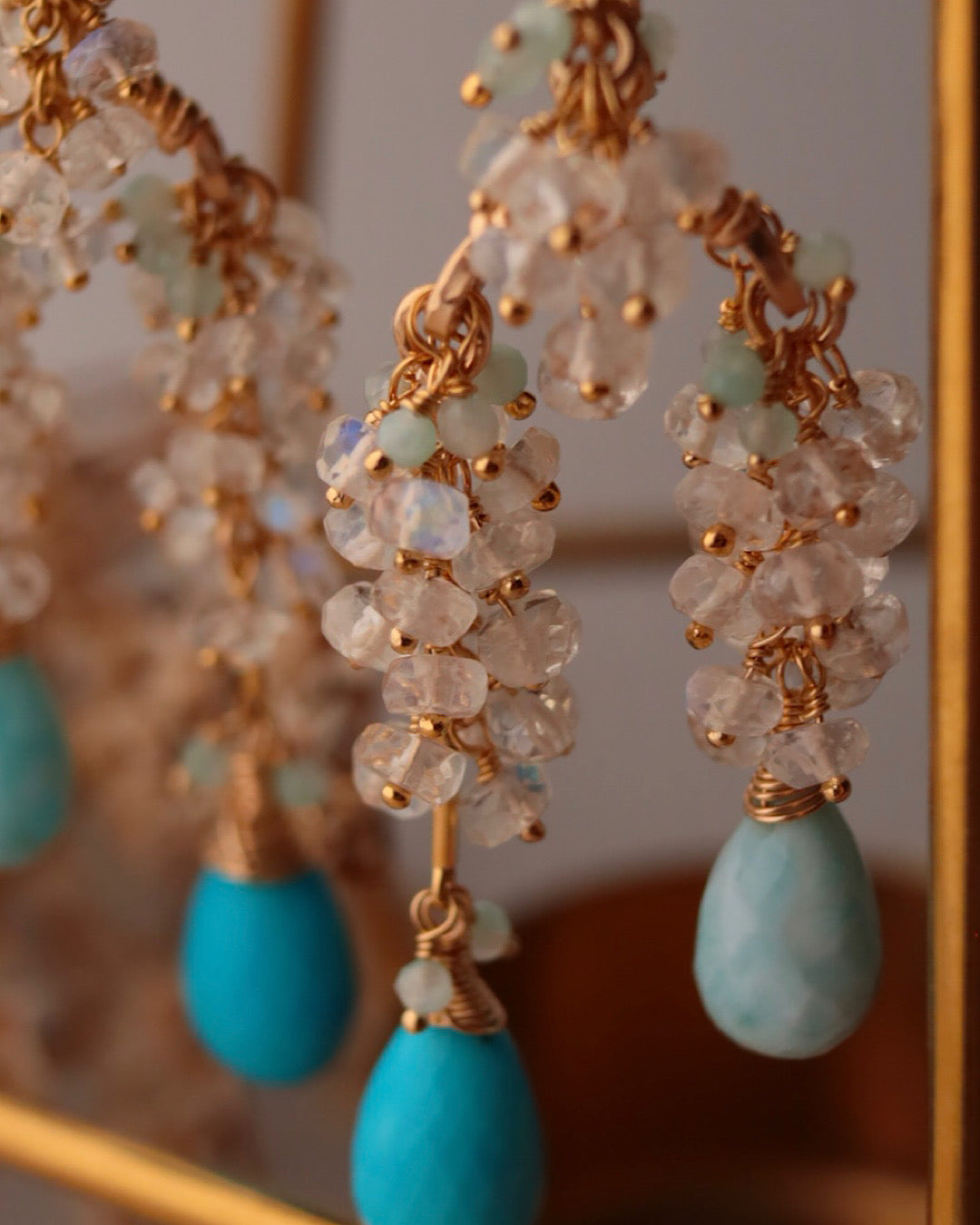 [One-of-a-kind] Turquoise and Larimar Long Drop Earrings