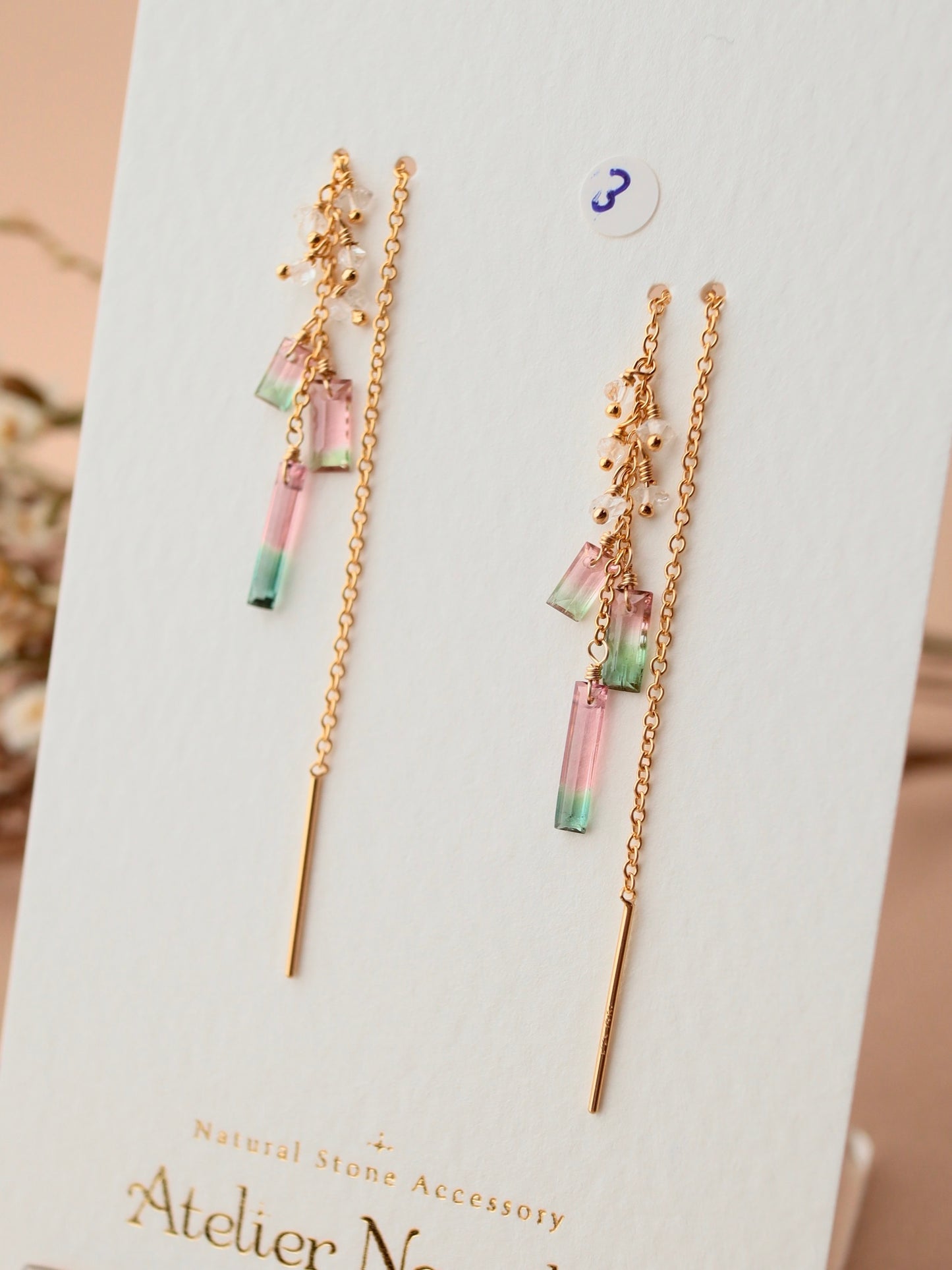 [3-piece type] (3) Watermelon tourmaline American earrings