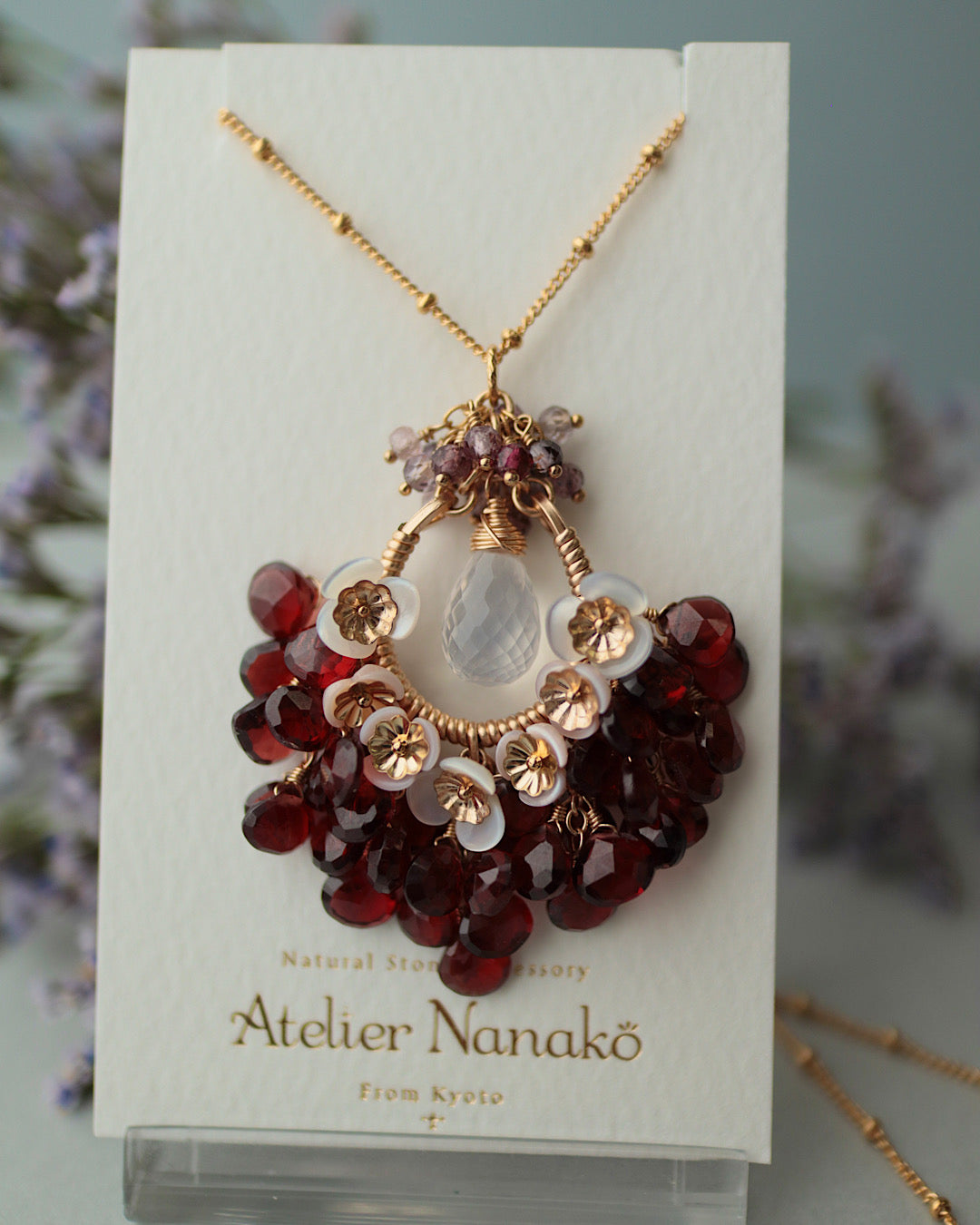 [One-of-a-kind] Garnet and Ice Quartz Chandelier Necklace