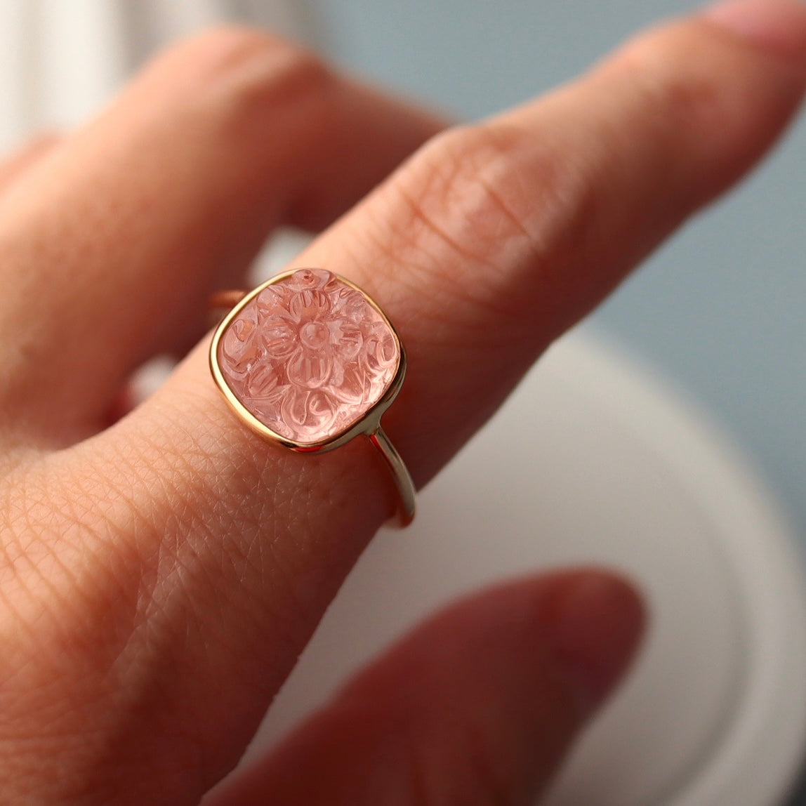 Carved morganite ring