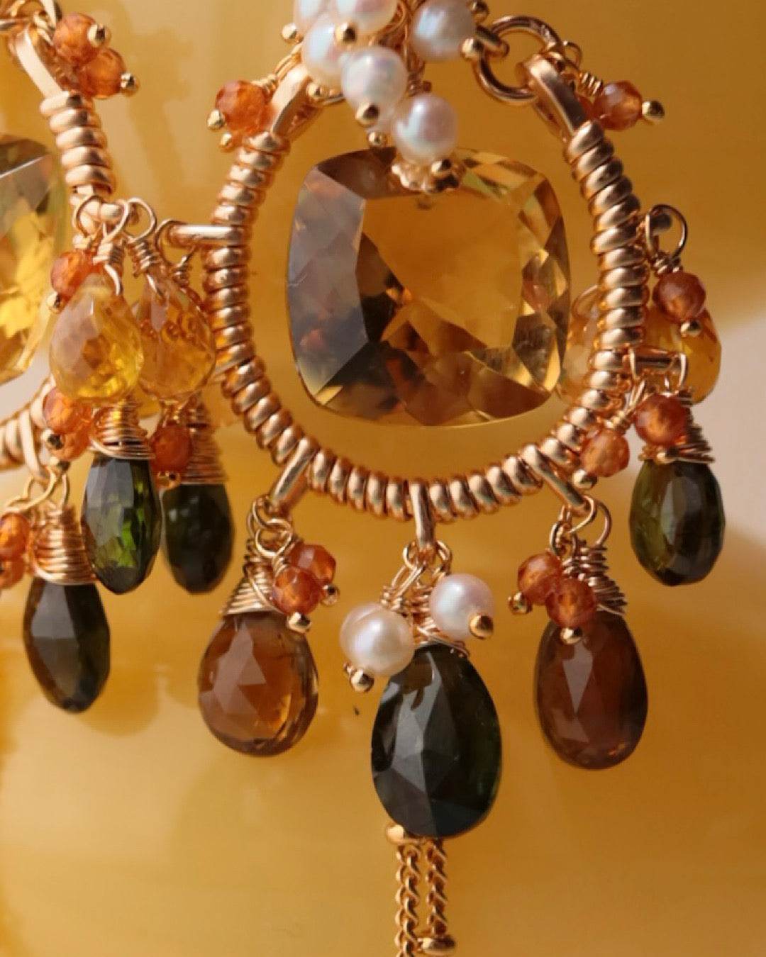 [One-of-a-kind] Lemon Quartz and Tourmaline Chandelier Earrings