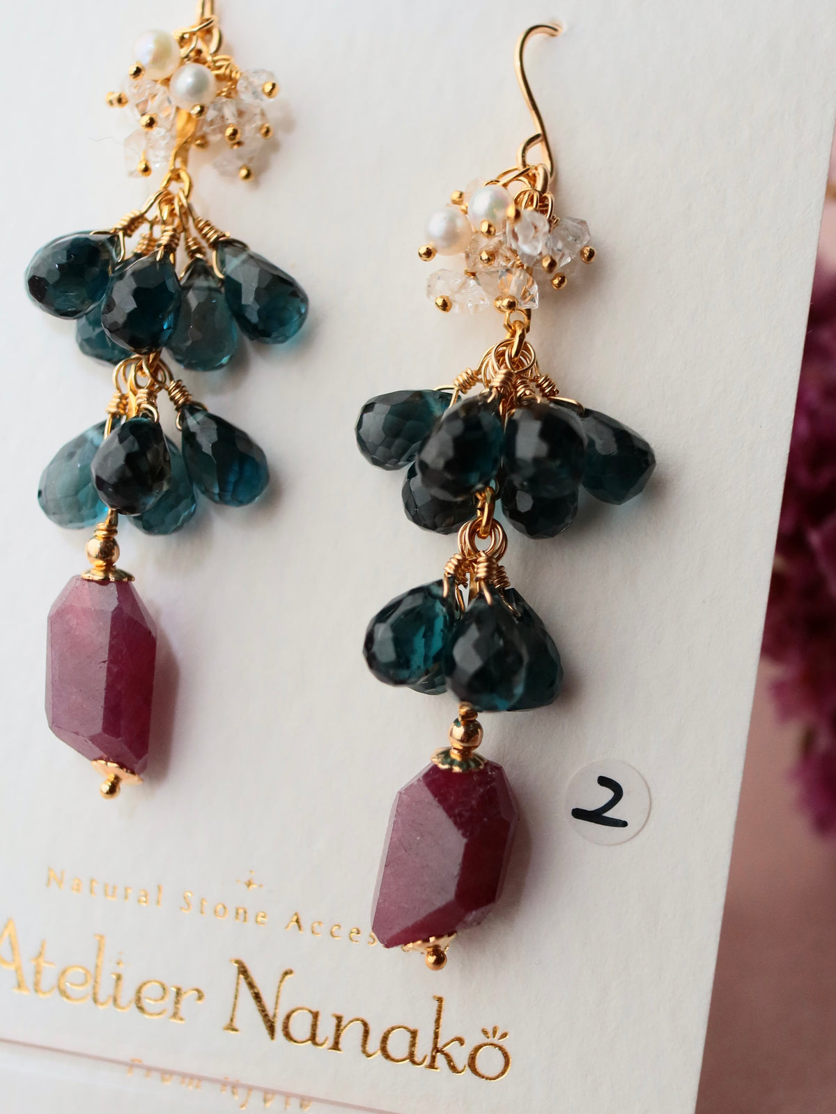[Stories in Red] Ruby and London Blue Topaz Long Earrings②