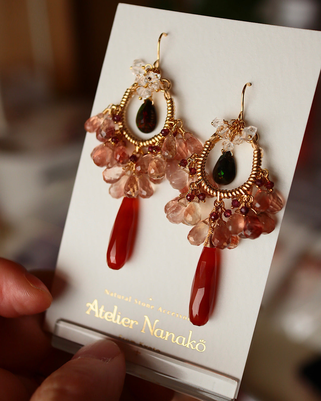 ①【Between Night and Morning】　Black Opal and Sardonyx Chandelier Earrings