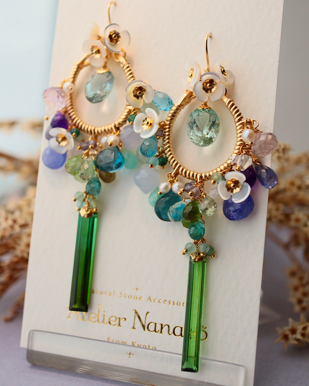 [One of a kind] Blue and green chandelier earrings