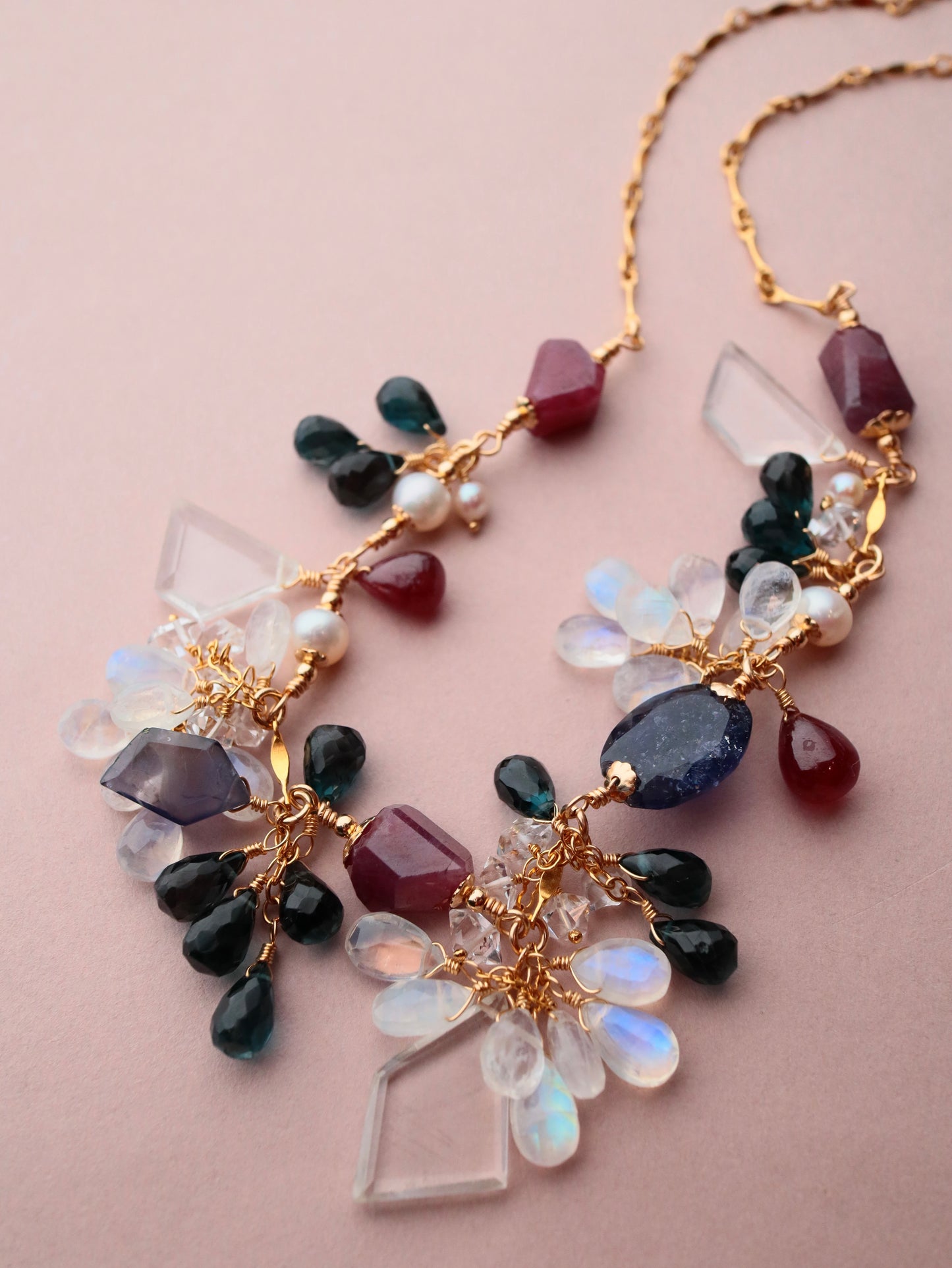 One-of-a-kind [Stories in Red] Ruby and London Blue Topaz Necklace