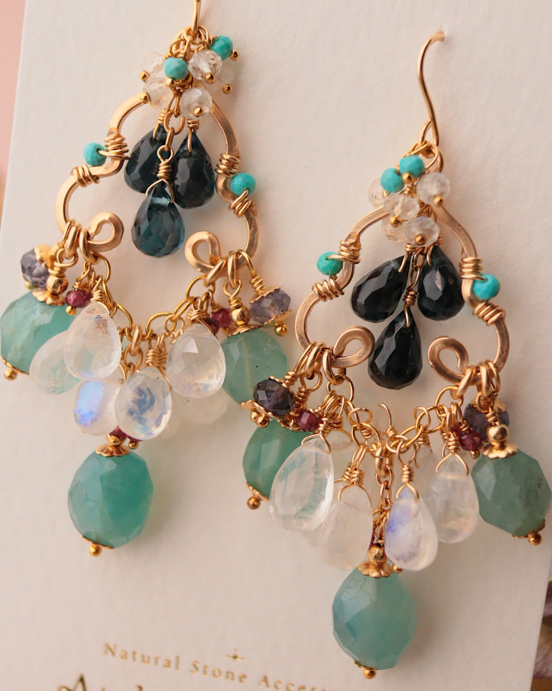 Grandidierite and London Blue Topaz Chandelier Earrings